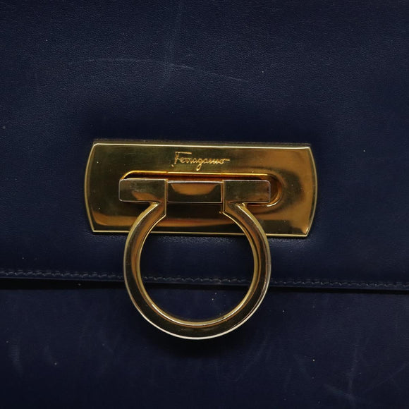 Salvatore Ferragamo Gancini Shoulder Bag Leather Blue Gold Auth 124976