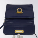 Salvatore Ferragamo Gancini Shoulder Bag Leather Blue Gold Auth 124976-10