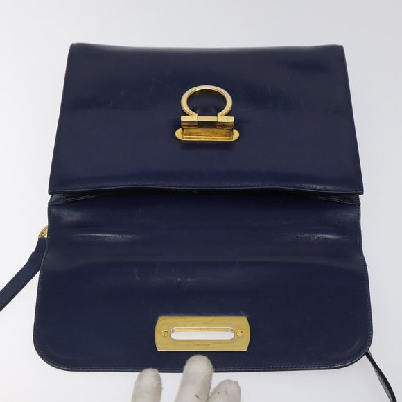 Salvatore Ferragamo Gancini Shoulder Bag Leather Blue Gold Auth 124976