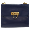 Salvatore Ferragamo Gancini Shoulder Bag Leather Blue Gold Auth 124976-13