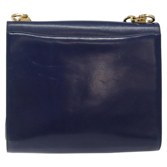 Salvatore Ferragamo Gancini Shoulder Bag Leather Blue Gold Auth 124976