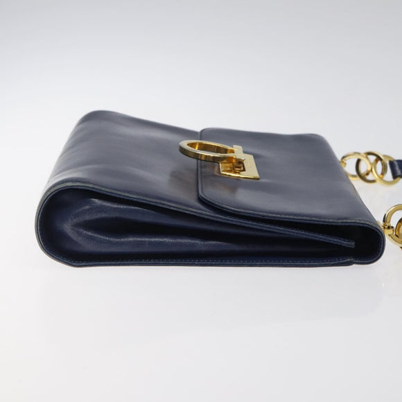 Salvatore Ferragamo Gancini Shoulder Bag Leather Blue Gold Auth 124976