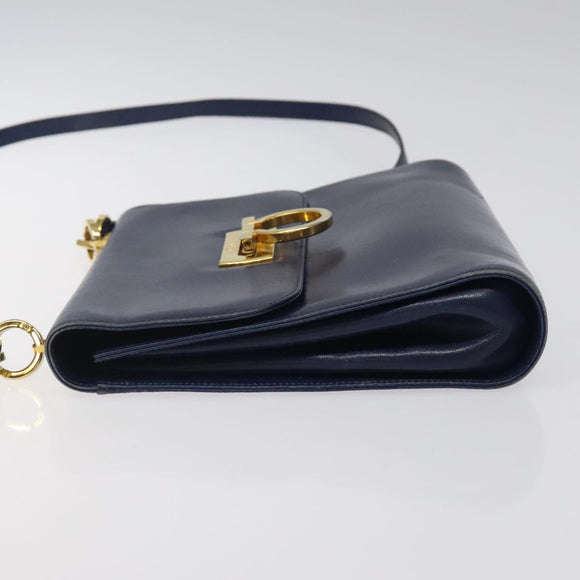 Salvatore Ferragamo Gancini Shoulder Bag Leather Blue Gold Auth 124976