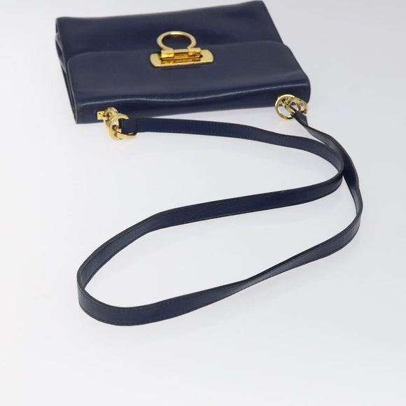 Salvatore Ferragamo Gancini Shoulder Bag Leather Blue Gold Auth 124976