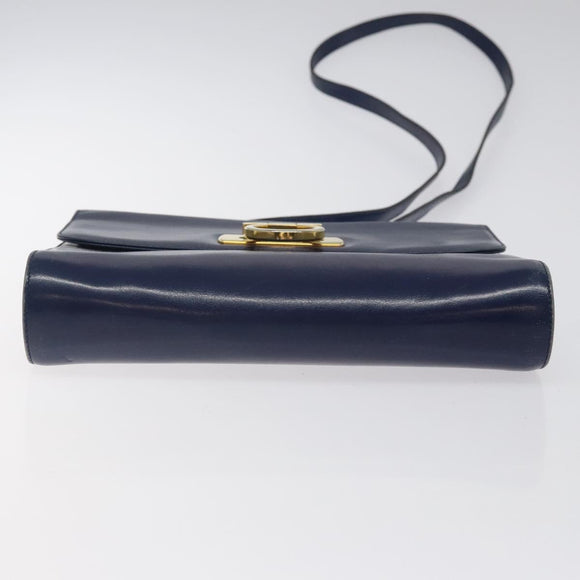 Salvatore Ferragamo Gancini Shoulder Bag Leather Blue Gold Auth 124976