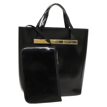 GUCCI Hand Bag Patent leather Black Gold 000 2058 0558 0 Auth 124983