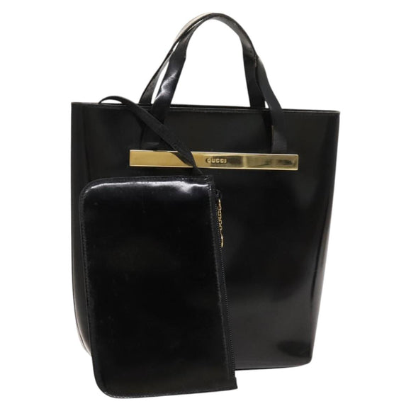 GUCCI Hand Bag Patent leather Black Gold 000 2058 0558 0 Auth 124983