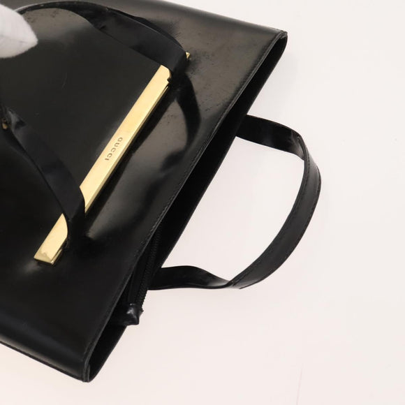 GUCCI Hand Bag Patent leather Black Gold 000 2058 0558 0 Auth 124983