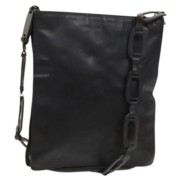 GUCCI Shoulder Bag Leather Black Gold Auth 124984