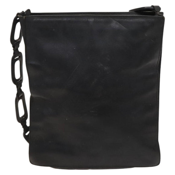 GUCCI Shoulder Bag Leather Black Gold Auth 124984