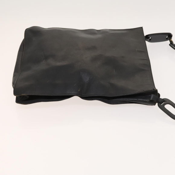 GUCCI Shoulder Bag Leather Black Gold Auth 124984