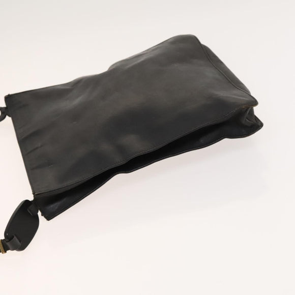 GUCCI Shoulder Bag Leather Black Gold Auth 124984