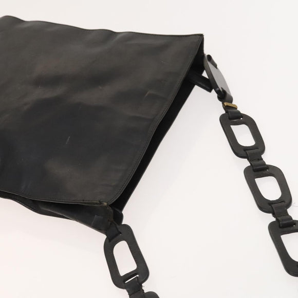 GUCCI Shoulder Bag Leather Black Gold Auth 124984