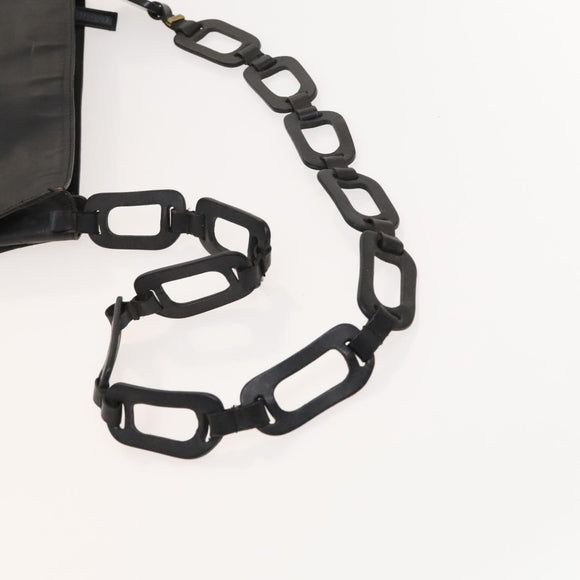 GUCCI Shoulder Bag Leather Black Gold Auth 124984