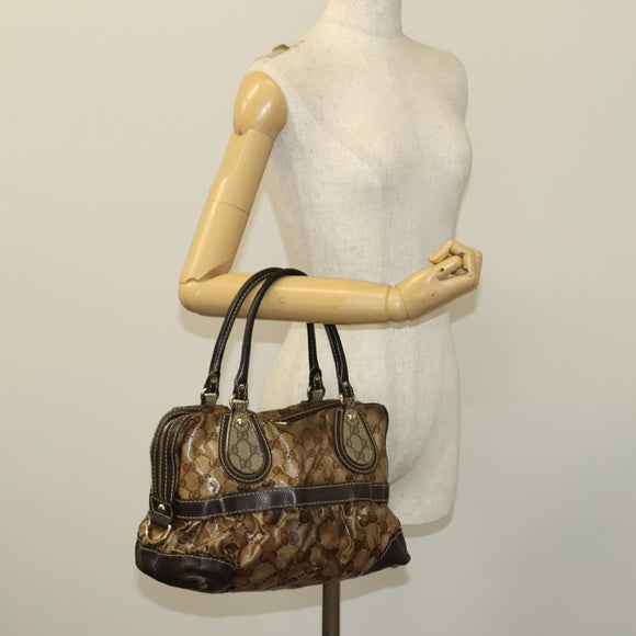 GUCCI GG Crystal Hand Bag Coated Canvas Brown Gold 223962 Auth 124985