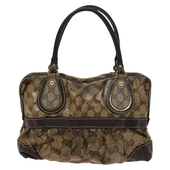 GUCCI GG Crystal Hand Bag Coated Canvas Brown Gold 223962 Auth 124985