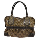 GUCCI GG Crystal Hand Bag Coated Canvas Brown Gold 223962 Auth 124985-2
