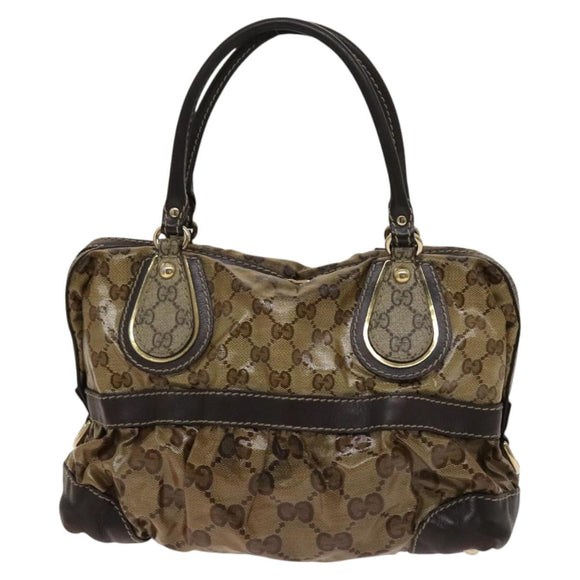 GUCCI GG Crystal Hand Bag Coated Canvas Brown Gold 223962 Auth 124985