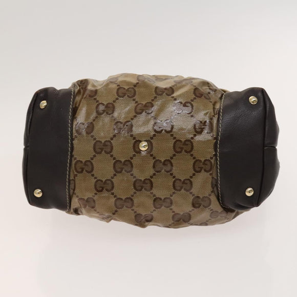 GUCCI GG Crystal Hand Bag Coated Canvas Brown Gold 223962 Auth 124985
