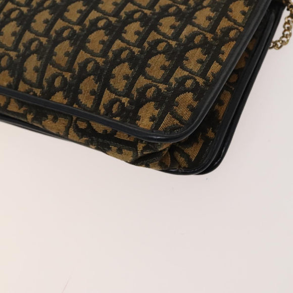 Christian Dior Trotter Canvas Chain Shoulder Bag Brown Gold Auth 124988