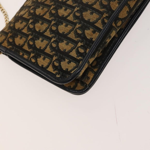 Christian Dior Trotter Canvas Chain Shoulder Bag Brown Gold Auth 124988