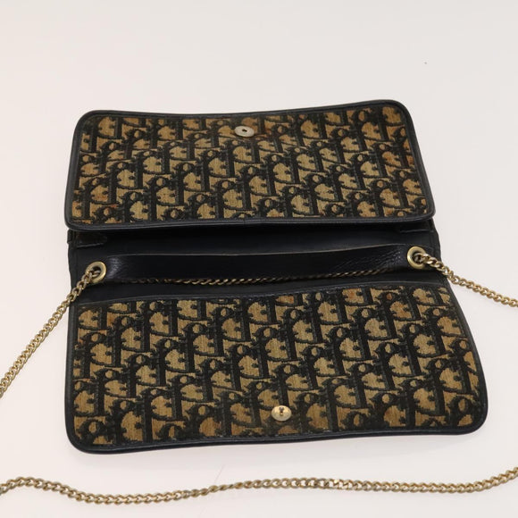 Christian Dior Trotter Canvas Chain Shoulder Bag Brown Gold Auth 124988