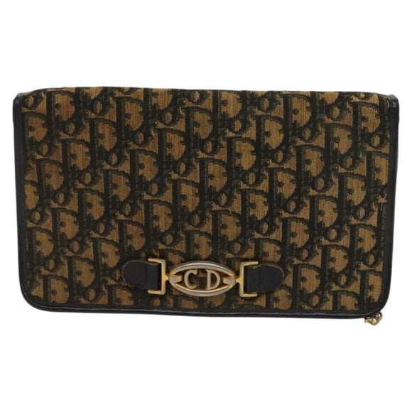 Christian Dior Trotter Canvas Chain Shoulder Bag Brown Gold Auth 124988