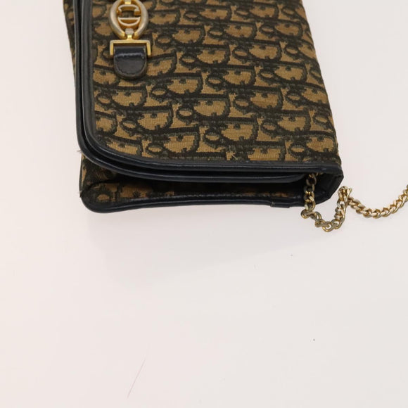Christian Dior Trotter Canvas Chain Shoulder Bag Brown Gold Auth 124988