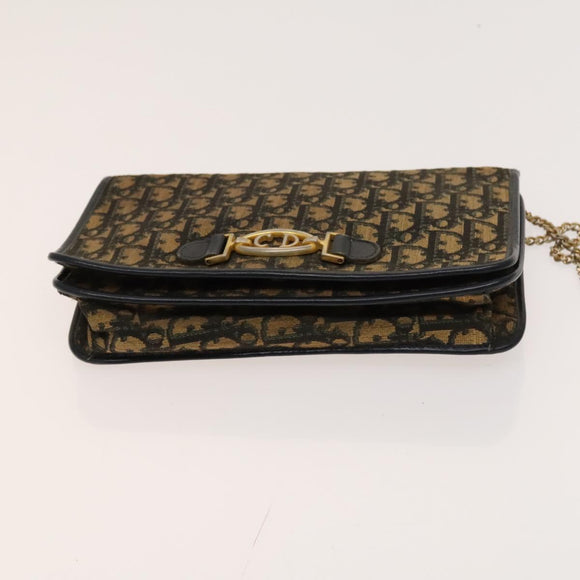 Christian Dior Trotter Canvas Chain Shoulder Bag Brown Gold Auth 124988