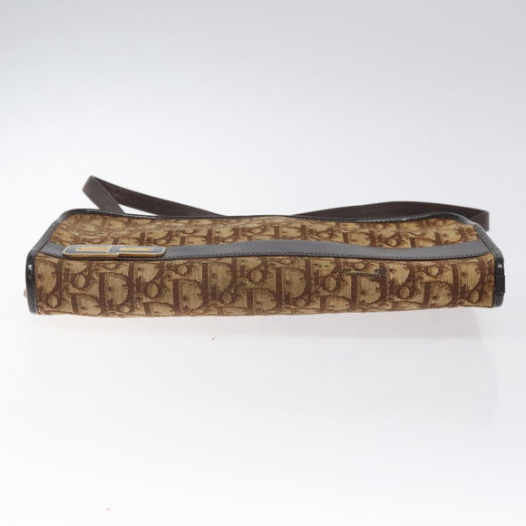 Christian Dior Trotter Canvas Shoulder Bag Brown Gold Auth 124989