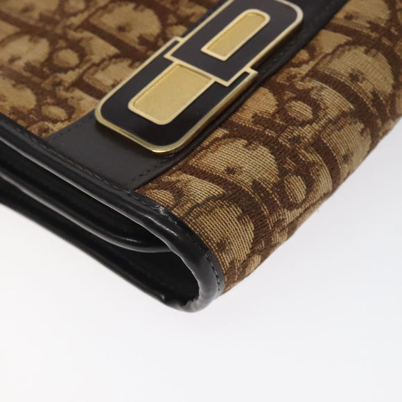 Christian Dior Trotter Canvas Shoulder Bag Brown Gold Auth 124989