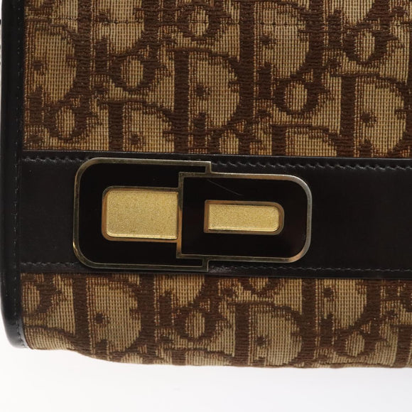 Christian Dior Trotter Canvas Shoulder Bag Brown Gold Auth 124989