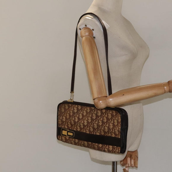 Christian Dior Trotter Canvas Shoulder Bag Brown Gold Auth 124989