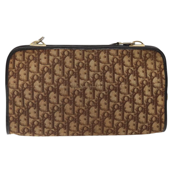 Christian Dior Trotter Canvas Shoulder Bag Brown Gold Auth 124989