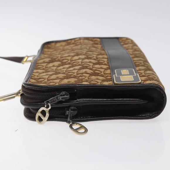 Christian Dior Trotter Canvas Shoulder Bag Brown Gold Auth 124989