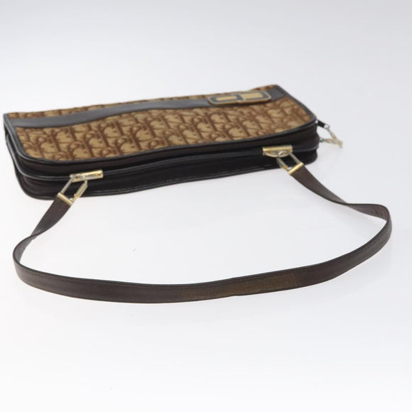 Christian Dior Trotter Canvas Shoulder Bag Brown Gold Auth 124989