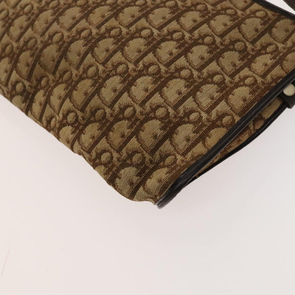 Christian Dior Trotter Canvas Shoulder Bag Brown Gold Auth 124990