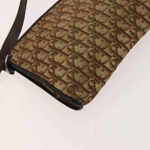 Christian Dior Trotter Canvas Shoulder Bag Brown Gold Auth 124990