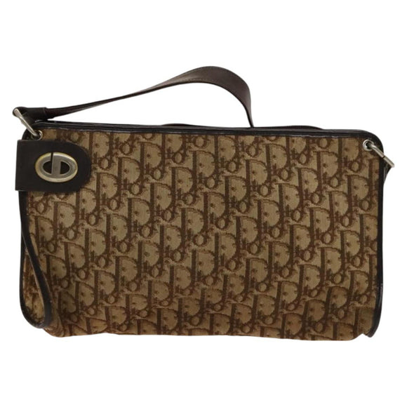 Christian Dior Trotter Canvas Shoulder Bag Brown Gold Auth 124990