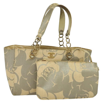 CHANEL Chain Tote Bag Straw Beige CC Auth 125000