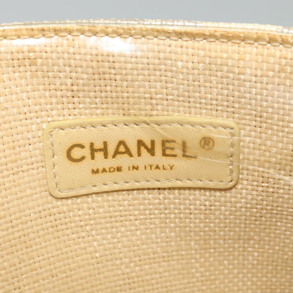 CHANEL Chain Tote Bag Straw Beige CC Auth 125000