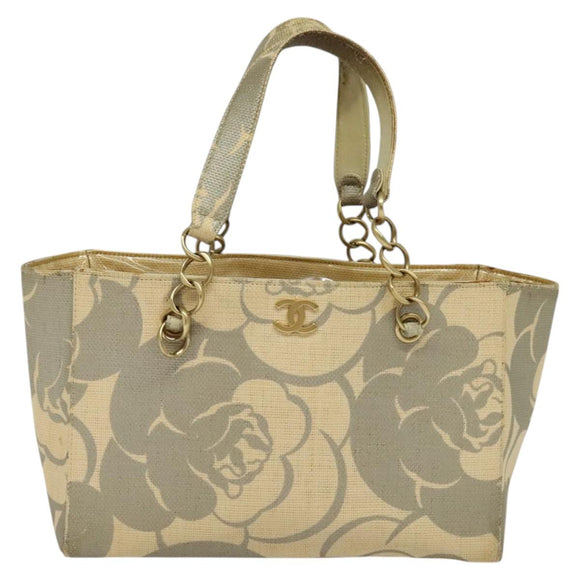 CHANEL Chain Tote Bag Straw Beige CC Auth 125000