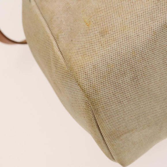 HERMES Herbag Cabas MM Hand Bag Canvas Leather Beige Brown Silver Auth 125002