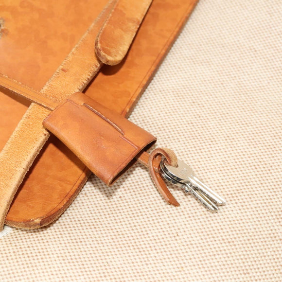 HERMES Herbag Cabas MM Hand Bag Canvas Leather Beige Brown Silver Auth 125002