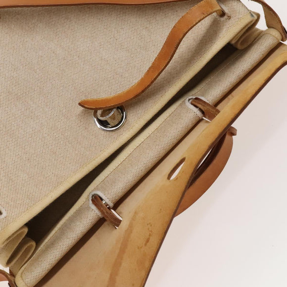 HERMES Herbag Cabas MM Hand Bag Canvas Leather Beige Brown Silver Auth 125002