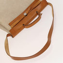 HERMES Herbag Cabas MM Hand Bag Canvas Leather Beige Brown Silver Auth 125002-8