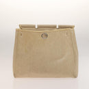 HERMES Herbag Cabas MM Hand Bag Canvas Leather Beige Brown Silver Auth 125002-25