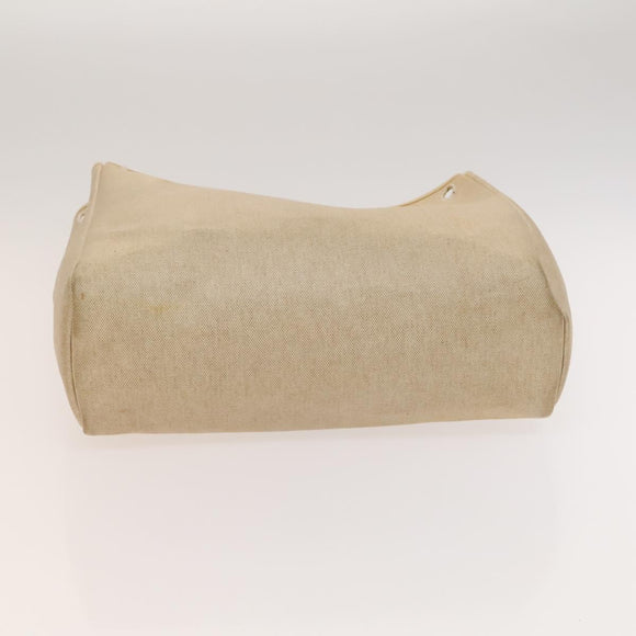 HERMES Herbag Cabas MM Hand Bag Canvas Leather Beige Brown Silver Auth 125002