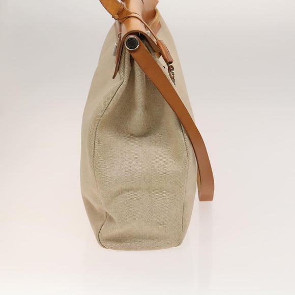 HERMES Herbag Cabas MM Hand Bag Canvas Leather Beige Brown Silver Auth 125002