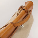 HERMES Herbag Cabas MM Hand Bag Canvas Leather Beige Brown Silver Auth 125002-6